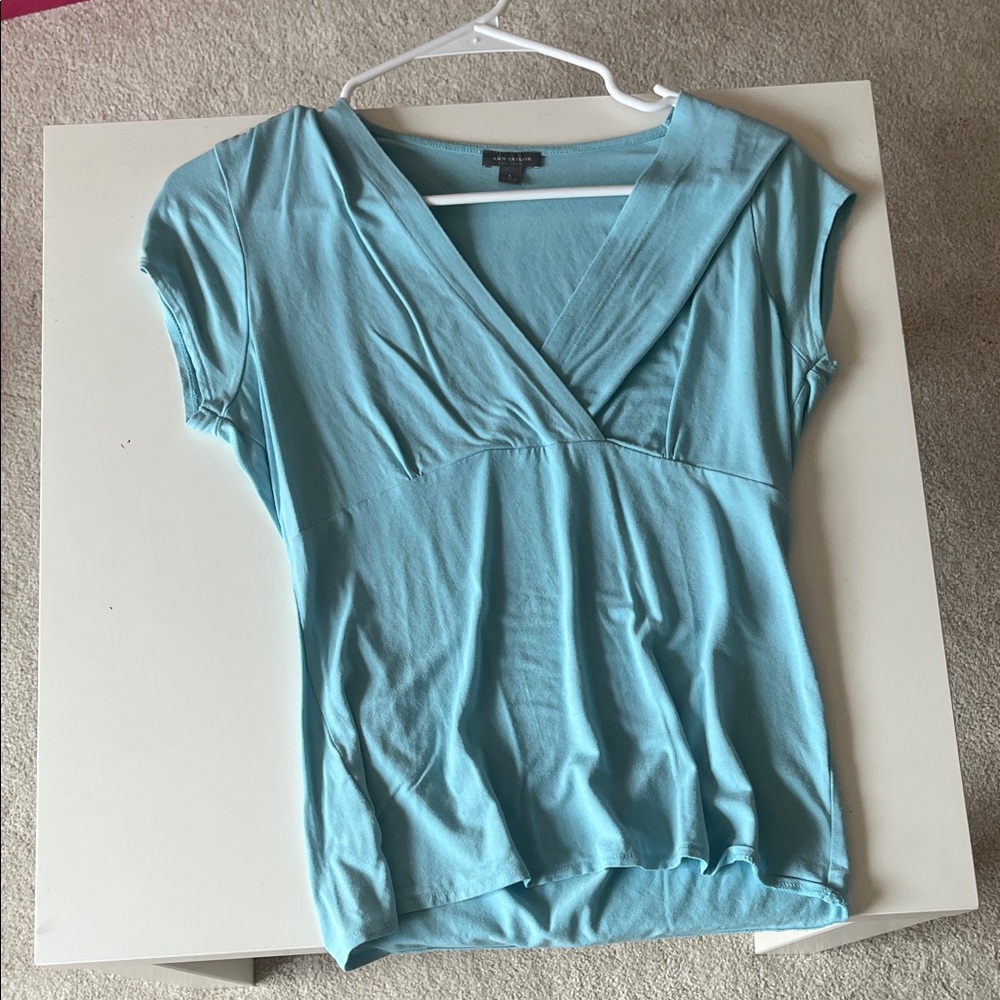 Ann Taylor Light Blue V-Neck Blouse
